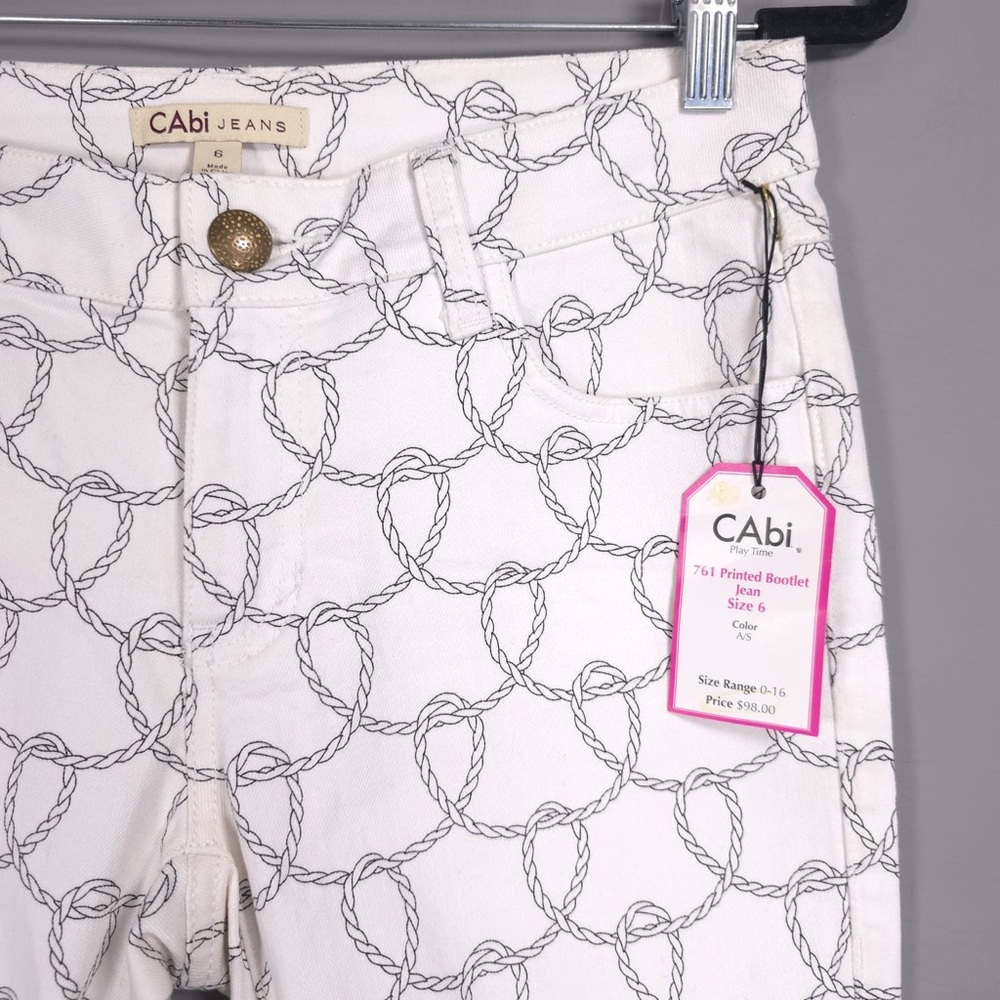 NWT CAbi Women’s 761 Printed Nautical Rope Bootlet Jeans Denim White Size 6‎ - Picture 13 of 16